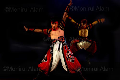 DHAKA. Sep.2009 Inner Mongolia performs their traditional dance. The eagle is a symbol of valour. Copyright Monirul Alam