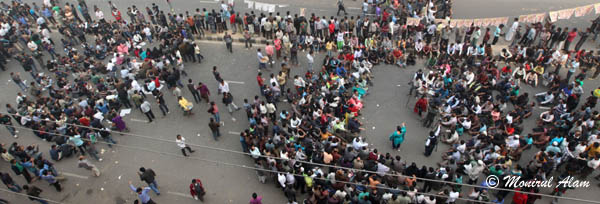 DEC 09 2012-Dhak, Bangladesh- Top view at BNP office an bnp activities shout slogan and road blocked during the road blocked of BNP on Sunday. The BNP led opposition alliance is observing eight hours countrywide road blocked. They are demanding restoration of the caretaker government system. © Monirul Alam  