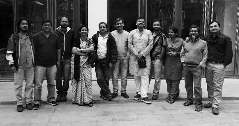 Groups of Pathshala teachers place for photos in front of Bengal Cafe with HASIB on 19 February 2013. Hasib Zakaria, former vice principal of Pathshala South Asian Media Institute recently leave Bangladesh to the Australia with his family for several years to finish his PhD. We all Pathshala teachers acknowledge him.  Photo Credit: Bengal cafe staff 